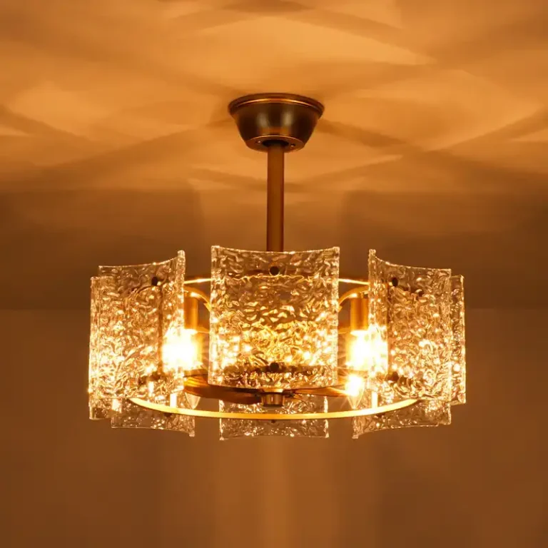 Gold & Textured Glass Ceiling Fan with Light - Luxury 2-in-1 Fixture, Ideal for Living Room Decor