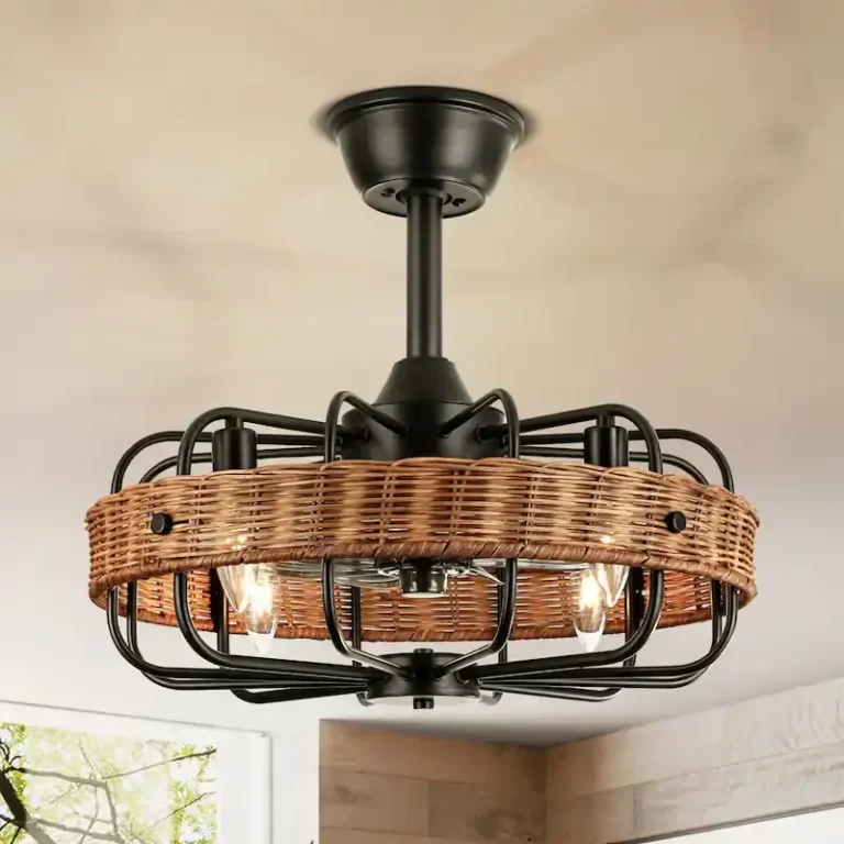 Rattan & Black Iron Ceiling Fan Light - Boho Industrial Fixture with Cooling & Illumination, Ideal for Living Room Decor