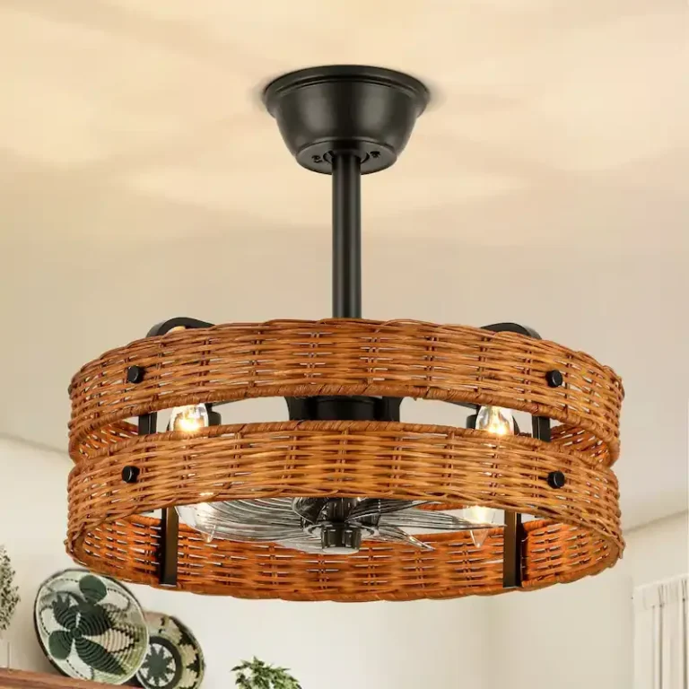Double-Layer Rattan & Black Iron Ceiling Fan Light - Rustic Natural Fixture with Cooling & Illumination, Ideal for Living Room Decor