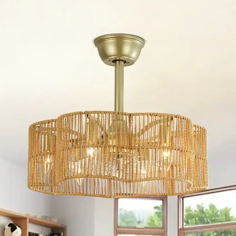 Jute & Gold Hardware Ceiling Fan Light - Boho Casual Fixture with Cooling & Illumination, Ideal for Living Room Decor