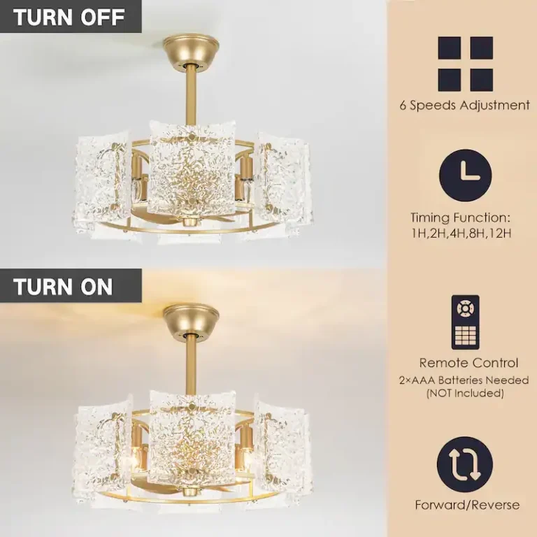 Gold & Textured Glass Ceiling Fan with Light - Luxury 2-in-1 Fixture, Ideal for Living Room Decor