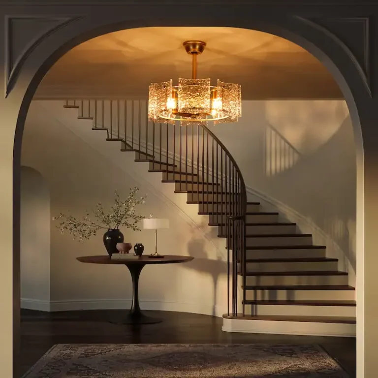 Gold & Textured Glass Ceiling Fan with Light - Luxury 2-in-1 Fixture, Ideal for Living Room Decor