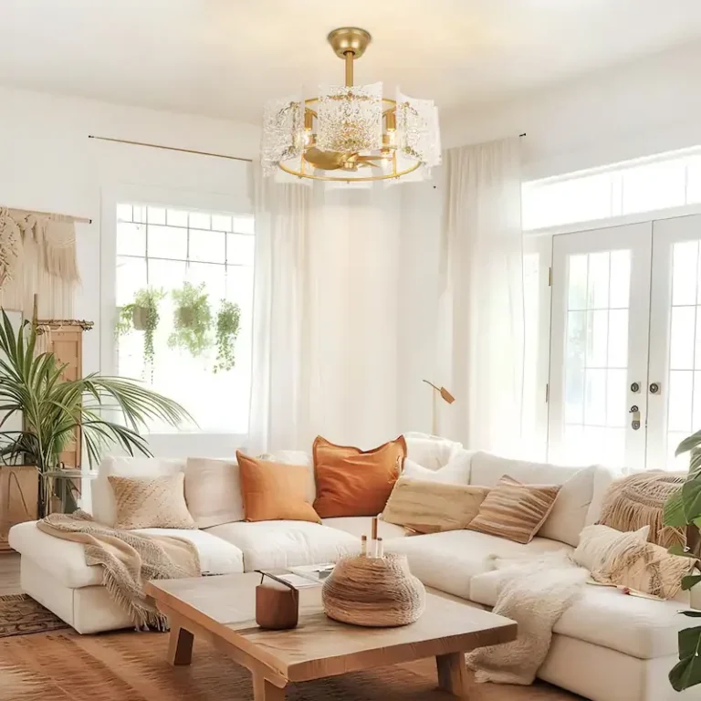 Gold & Textured Glass Ceiling Fan with Light - Luxury 2-in-1 Fixture, Ideal for Living Room Decor