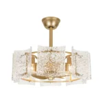 Gold & Textured Glass Ceiling Fan with Light - Luxury 2-in-1 Fixture, Ideal for Living Room Decor