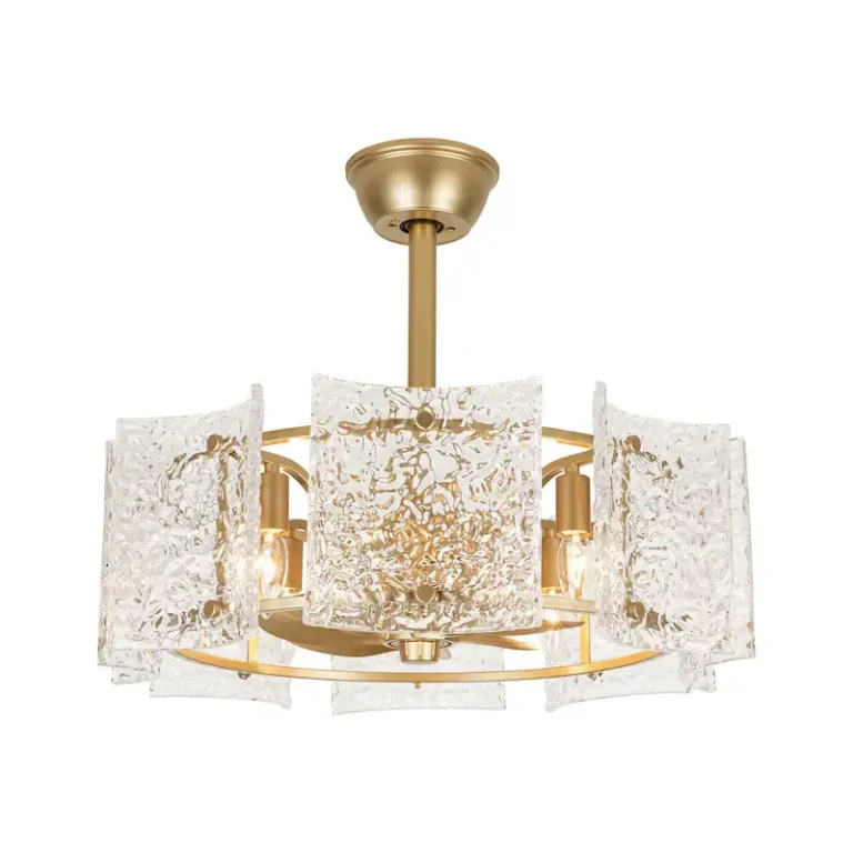Gold & Textured Glass Ceiling Fan with Light - Luxury 2-in-1 Fixture, Ideal for Living Room Decor