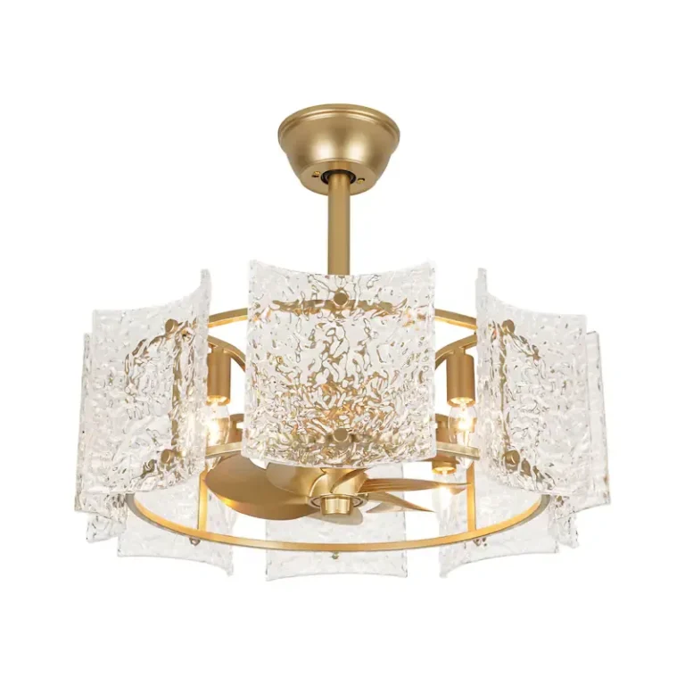 Gold & Textured Glass Ceiling Fan with Light - Luxury 2-in-1 Fixture, Ideal for Living Room Decor